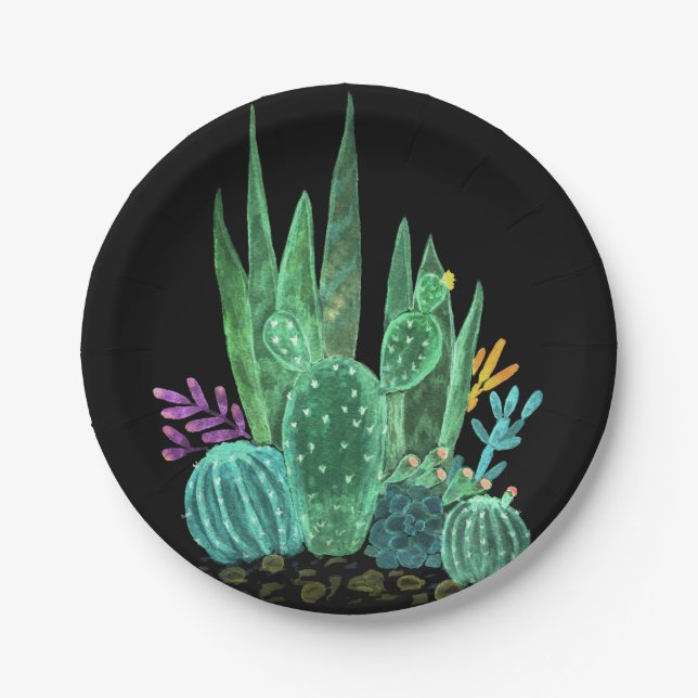 Watercolor, cactus paper plate (Front)