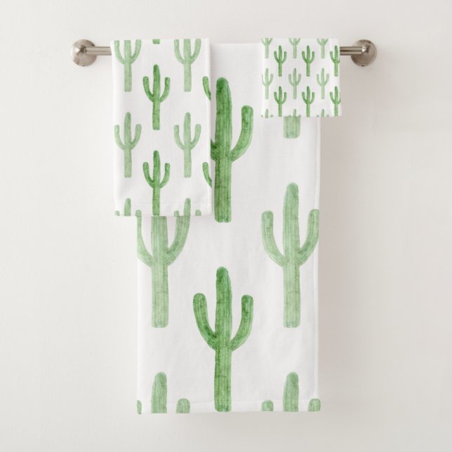 Watercolor Cactus Pattern Bath Towel Set (Insitu)