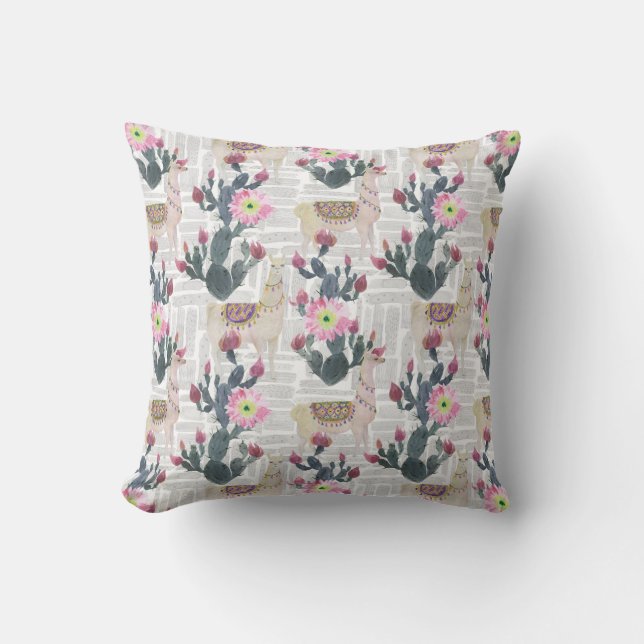 Watercolor Cactus Pattern Cushion (Front)
