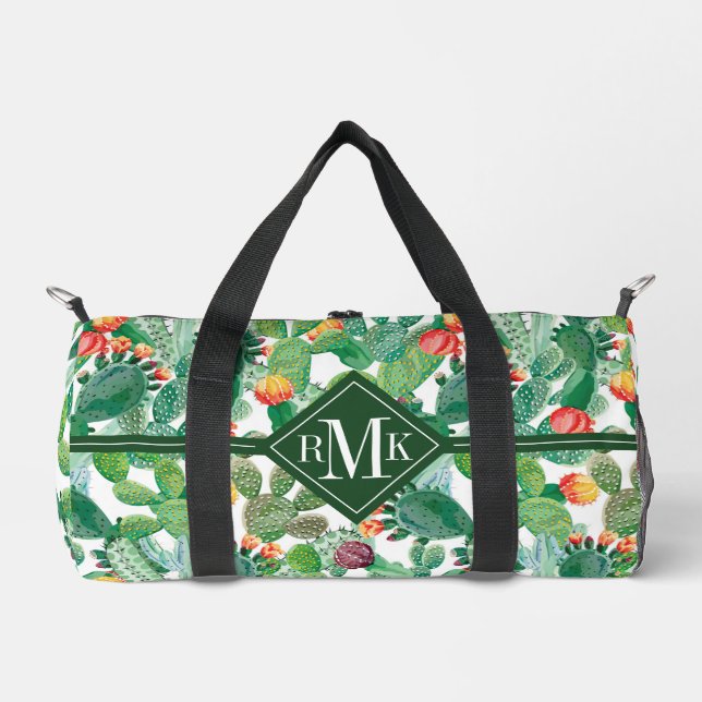 Watercolor Cactus Pattern Duffle Bag (Front)