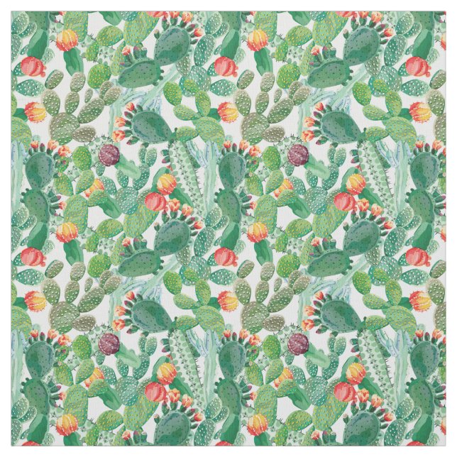 Watercolor Cactus Pattern Fabric (Swatch)