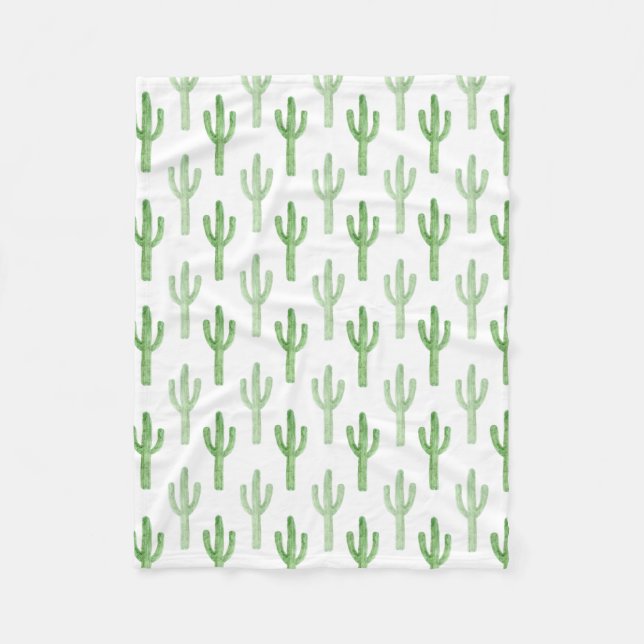 Watercolor Cactus Pattern Fleece Blanket (Front)