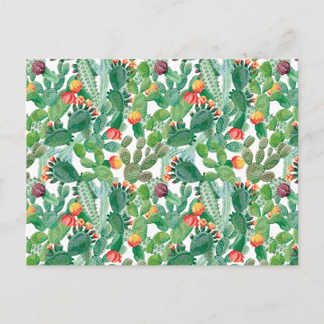 Watercolor Cactus Pattern Holiday Postcard (Front)
