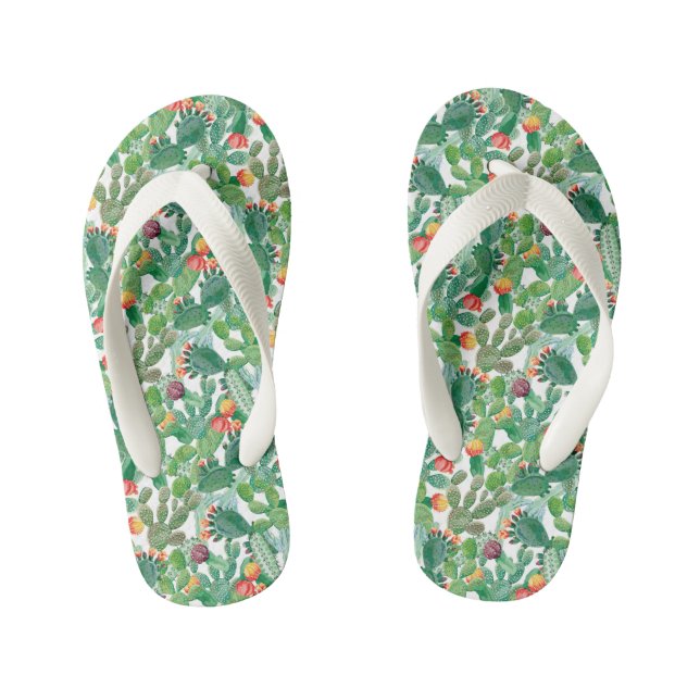 Watercolor Cactus Pattern Kid's Jandals (Footbed)