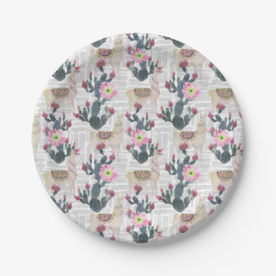 Watercolor Cactus Pattern Paper Plate