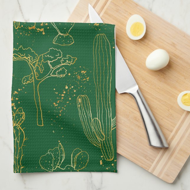 Watercolor Cactus Pattern  Tea Towel (Quarter Fold)