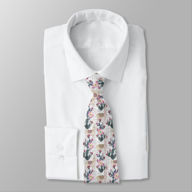 Watercolor Cactus Pattern Tie (Tied)
