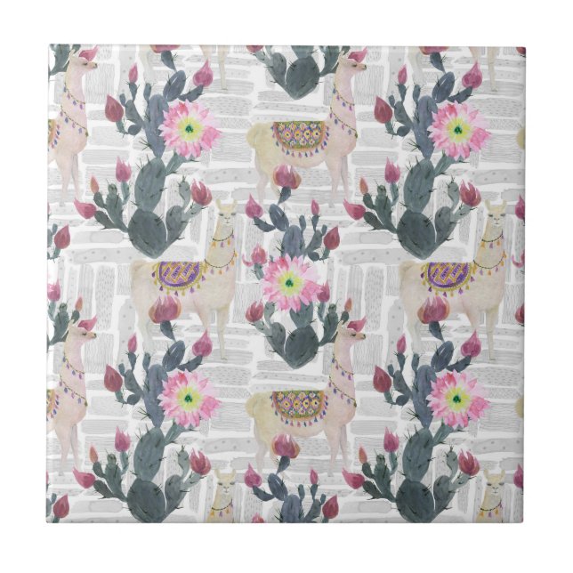 Watercolor Cactus Pattern Tile (Front)