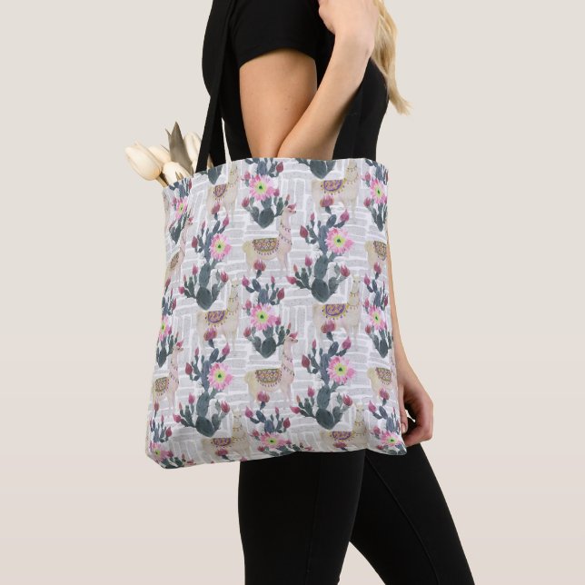 Watercolor Cactus Pattern Tote Bag (Close Up)