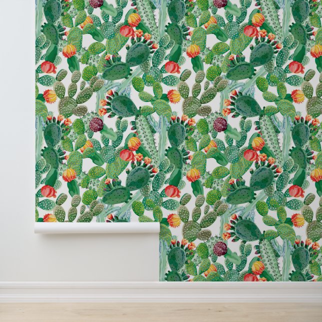 Watercolor Cactus Pattern Wallpaper (Application)