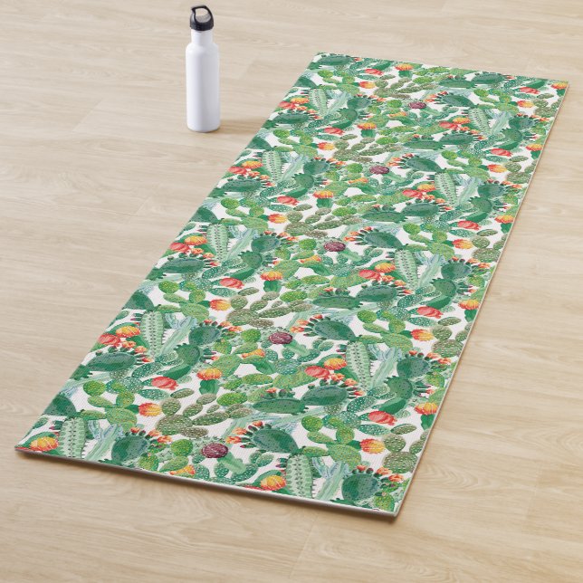 Watercolor Cactus Pattern Yoga Mat (In Situ)