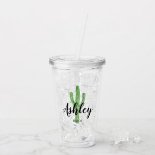 Watercolor Cactus Personalised Bride Acrylic Tumbler