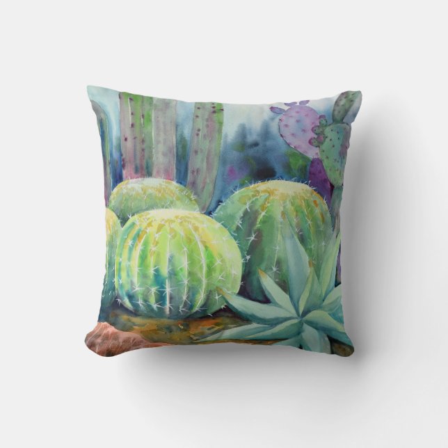 Watercolor Cactus Pillow (Front)