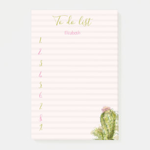Watercolor Cactus Pink Striped To Do List  Post-it Notes