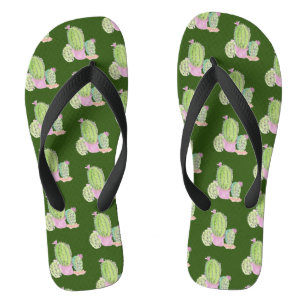 Watercolor Cactus Plant Green Pink Jandals