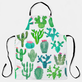 Watercolor cactus plant set, cacti flower illustra apron