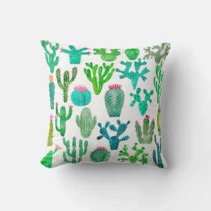 Watercolor cactus plant set, cacti flower illustra cushion