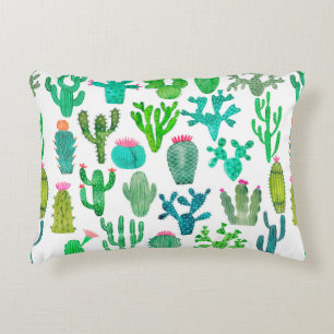 Watercolor cactus plant set, cacti flower illustra decorative cushion