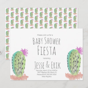 Watercolor Cactus Plants Hand Painted Baby Shower Invitation