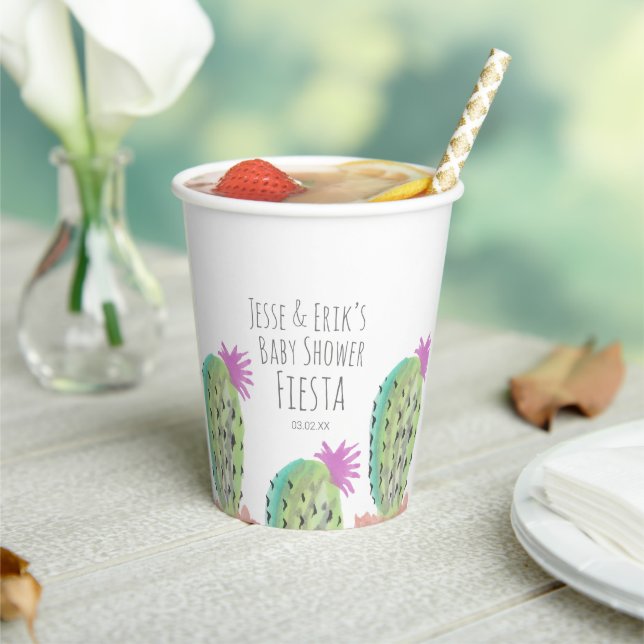 Watercolor Cactus Plants Hand Painted Baby Shower Paper Cups (Insitu)