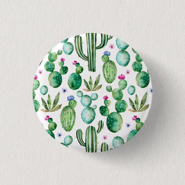 Watercolor Cactus Plants Pattern 3 Cm Round Badge (Front)