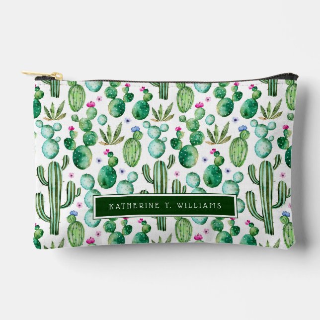 Watercolor Cactus Plants Pattern Accessory Pouch (Front)