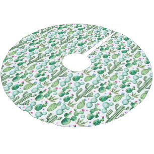 Watercolor Cactus Plants Pattern Brushed Polyester Tree Skirt