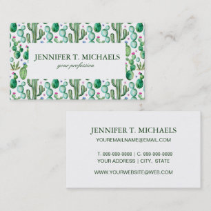Watercolor Cactus Plants Pattern Business Card