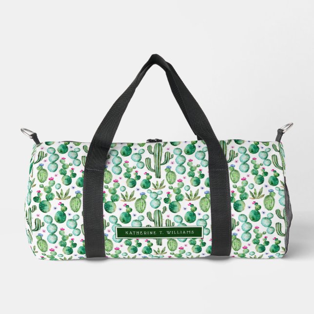 Watercolor Cactus Plants Pattern Duffle Bag (Front)
