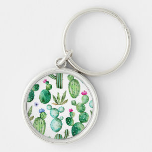 Watercolor Cactus Plants Pattern Key Ring