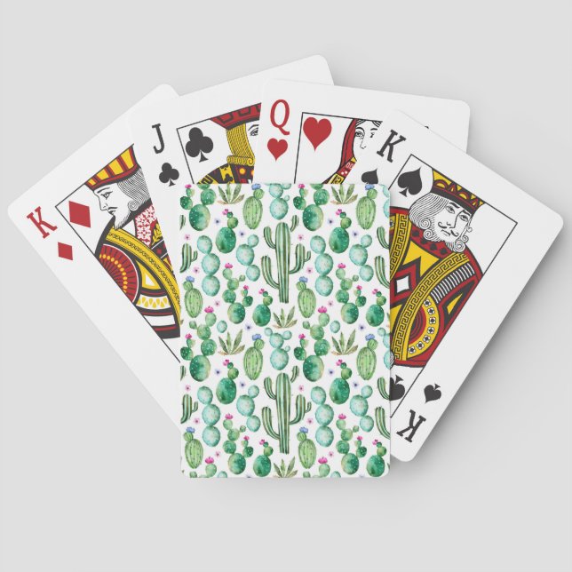 Watercolor Cactus Plants Pattern Playing Cards (Back)