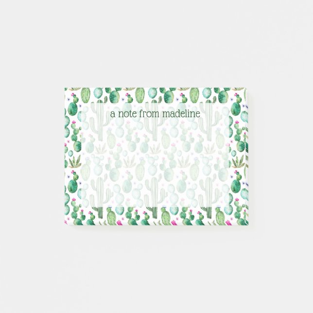 Watercolor Cactus Plants Pattern Post-it Notes (Front)