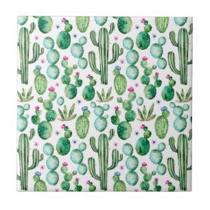 Watercolor Cactus Plants Pattern Tile