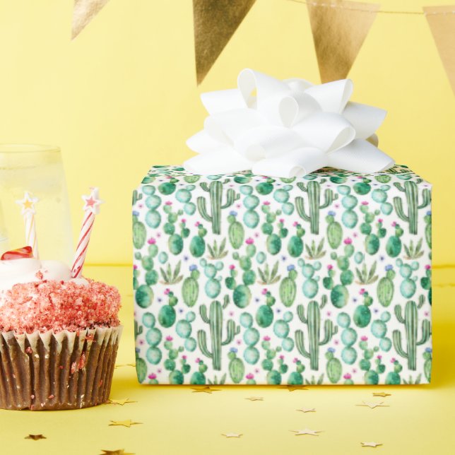 Watercolor Cactus Plants Pattern Wrapping Paper (Birthday Party)
