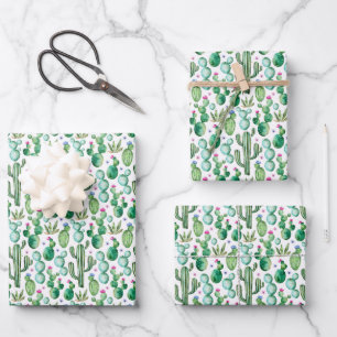 Watercolor Cactus Plants Pattern Wrapping Paper Sheet