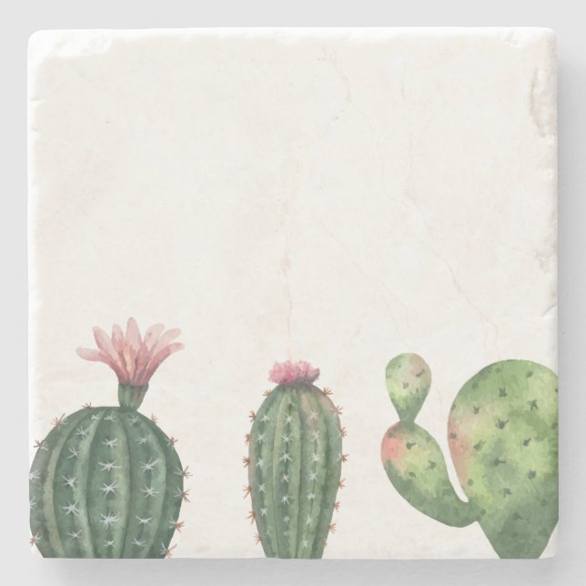Watercolor Cactus Plants Stone Coaster (Front)