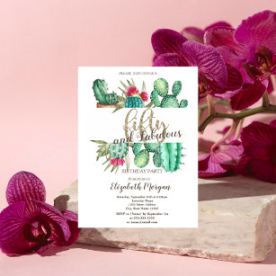 Watercolor Cactus Polka Dots 50th Birthday  Invitation