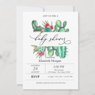 Watercolor Cactus Polka Dots Baby Shower Invitation