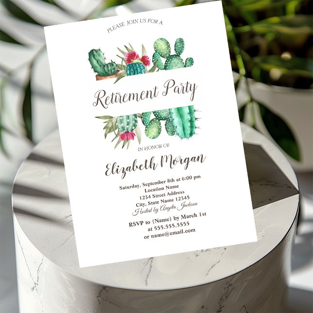 Watercolor Cactus Polka Dots Retirement  Invitation (Creator Uploaded)