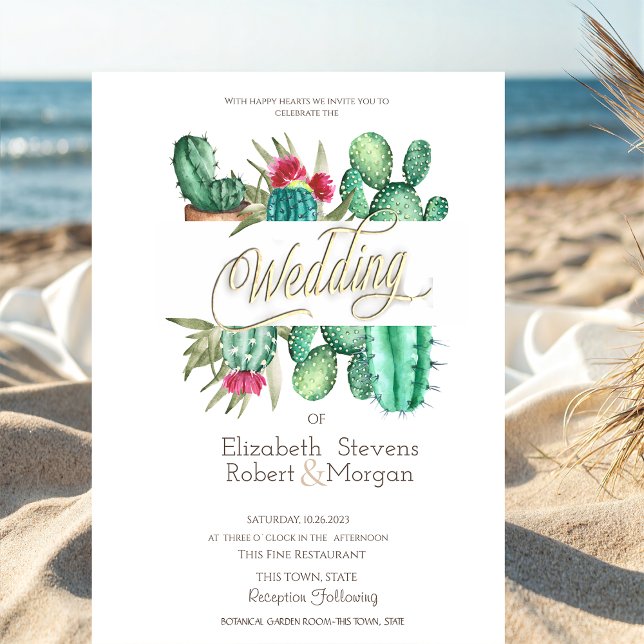 Watercolor Cactus Polka Dots Wedding Invitation (Creator Uploaded)