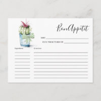 Watercolor Cactus Recipe Card