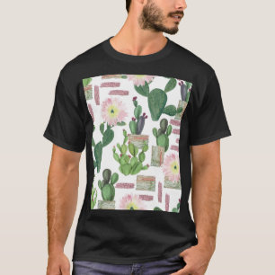 Watercolor Cactus Seamless Painting Pattern T-Shirt