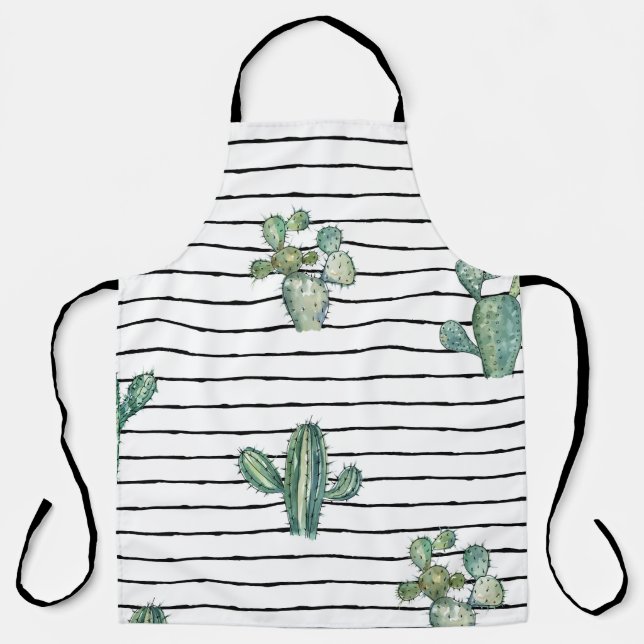 Watercolor cactus seamless pattern apron (Front)