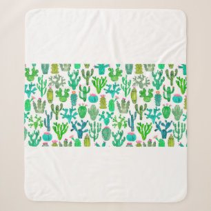 Watercolor cactus seamless pattern. Cacti backgrou Sherpa Blanket