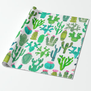 Watercolor cactus seamless pattern. Cacti backgrou Wrapping Paper