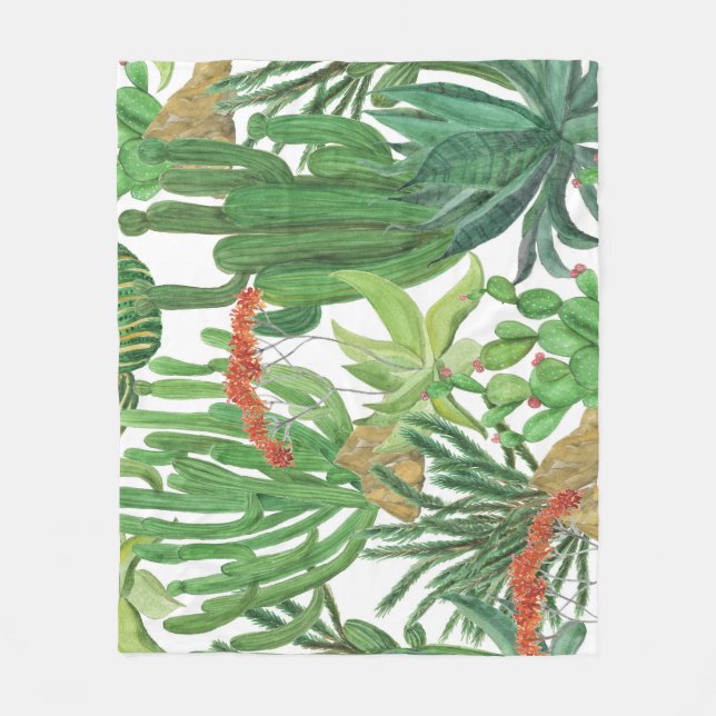 Watercolor Cactus: Seamless Pattern Painting Fleece Blanket (Front)