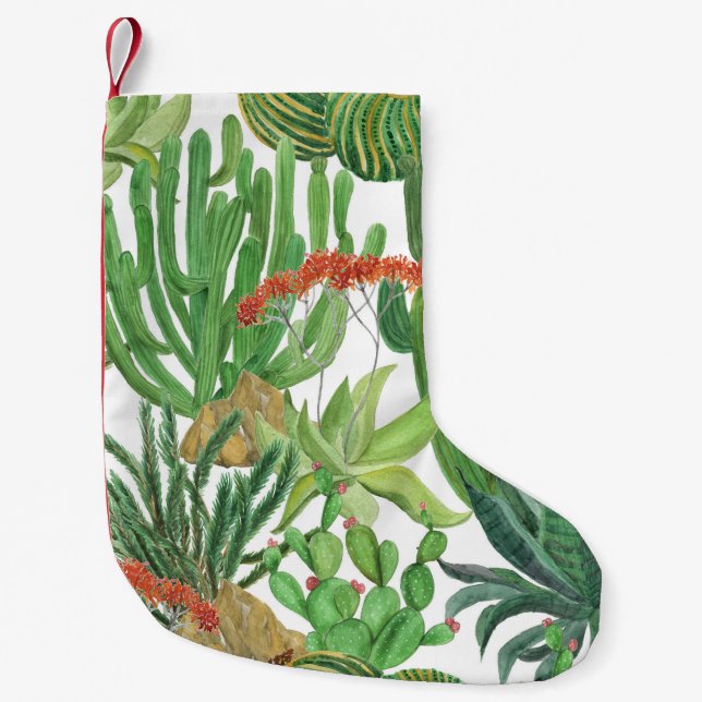 Watercolor Cactus: Seamless Pattern Painting Small Christmas Stocking (Front)