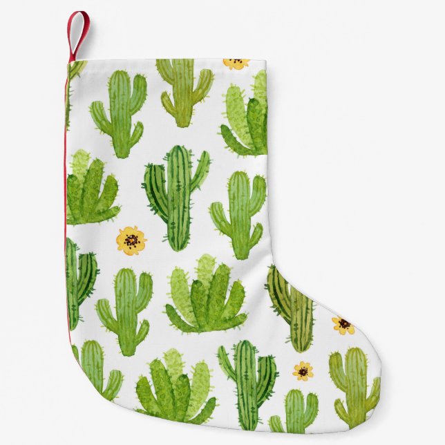 Watercolor cactus seamless pattern small christmas stocking (Front)