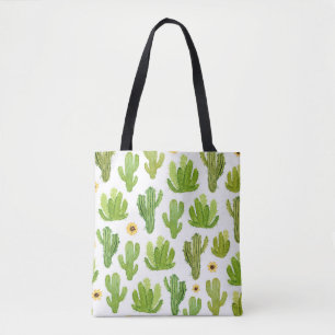 Watercolor cactus seamless pattern tote bag