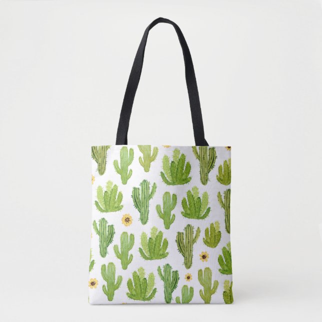 Watercolor cactus seamless pattern tote bag (Front)